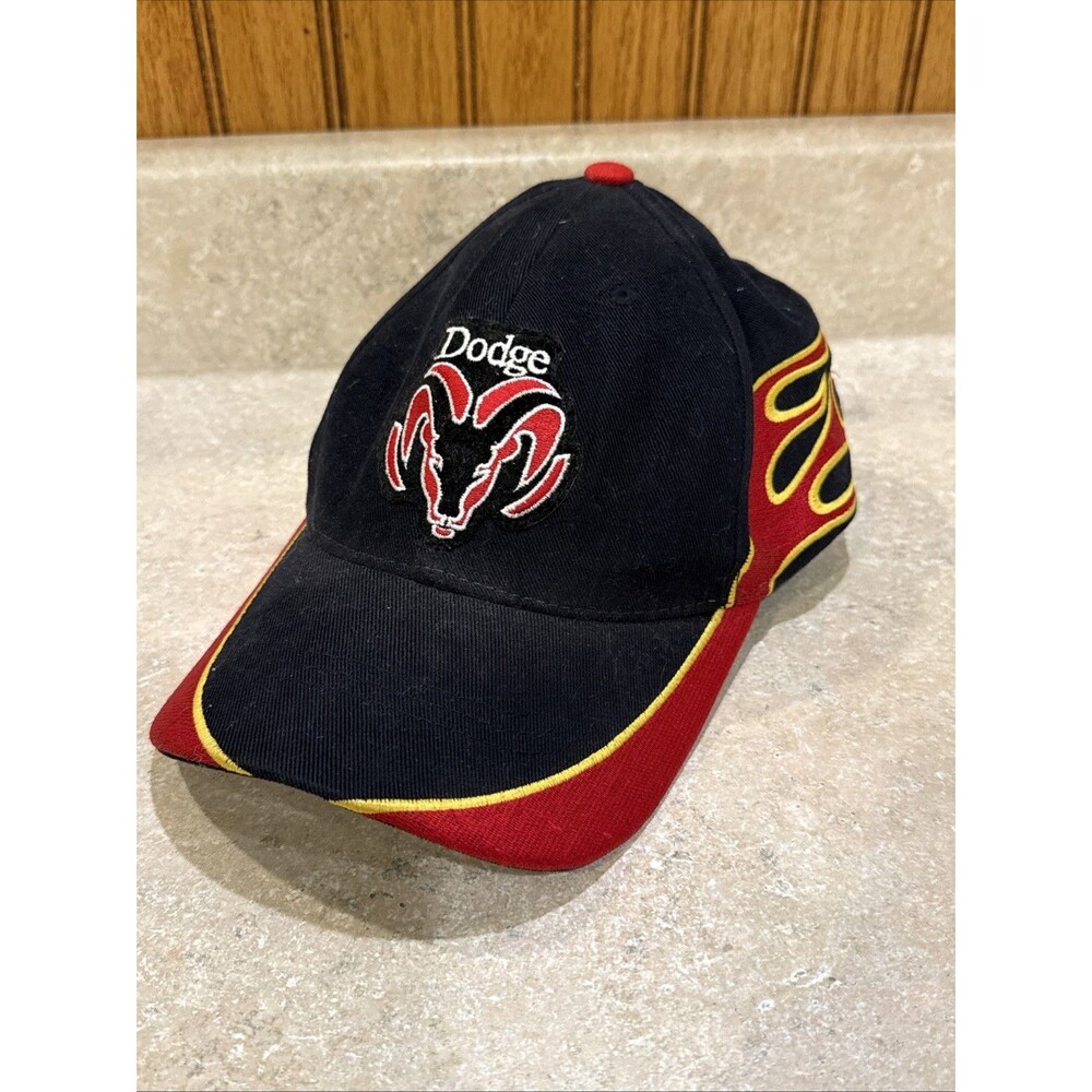 Vintage Y2k Dodge Racing Hat Embroidered Flames Cap Adjustable Red Black Fire